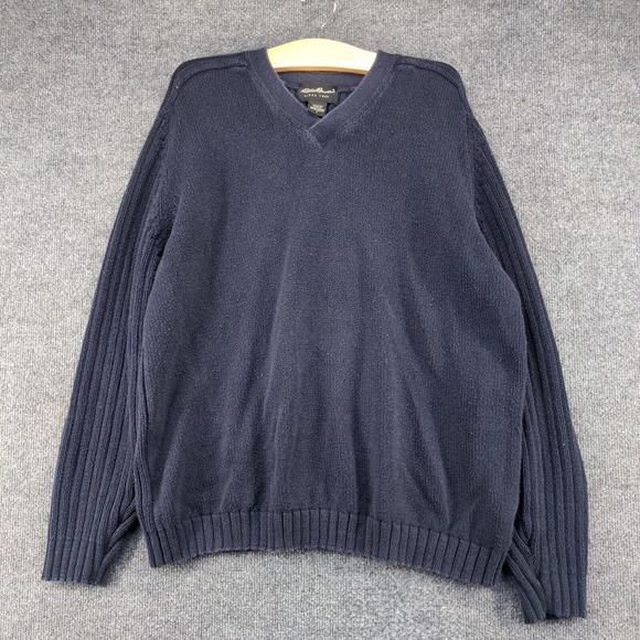 Eddie Bauer Men's Pullover Sweater Blue Large V-Neck 100% Cotton Vintage Made UK - Picture 2 of 11